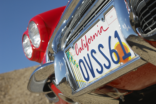 close up of California license plates on classic car
